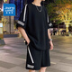 Jewish sports suit men's summer thin loose trendy ice silk short-sleeved T-shirt men's shorts casual two-piece set men's clothing FKS653 black suit 2XL about 150-170Jin [Jin equals 0.5 kg] can be worn