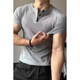 SMVP floral gray slim waist henley short-sleeved men's summer American heavyweight muscular T-shirt fitness bottoming shirt light gray M suitable for 100-120Jin Jin equals 0.5 kg