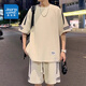 Jewish sports suit men's summer thin loose trendy ice silk short-sleeved T-shirt men's shorts casual two-piece set men's clothing FKS653 black suit 2XL about 150-170Jin [Jin equals 0.5 kg] can be worn