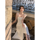 Zuo Xu white suspender dress for women 2025 new summer thin seaside resort style mid-length skirt for women slimming white wide suspender dress when/next day delivery L (110-120Jin Jin equals 0.5 kg)