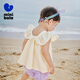 Mini Balabala, the same style in the mall, girls' short-sleeved shirt, summer baby square neck flying sleeve sweet top, milk white 10501 80