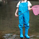 Children's waders, sea wear, wading clothes, baby wading pants, waterproof one-piece rain boots, play water clothes, fish fishing, water fork pants, blue size 35, shoe inner length 22cm