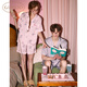 Gukoo Pajamas Couple Summer Stitch Co-branded Cute Cartoon Loose Ladies Home Clothes Suit Men Light Gray Pink M