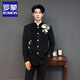 ROMON New Chinese Style Peony Butterfly Embroidered Suit Suit Men's Chinese tunic suit Chinese style Tang suit small suit jacket groom's wedding black suit + pants + white stand-up collar shirt XL