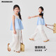 Moonkids Girls 'Hosen Sommer Dünne Kinderhöhle Spitze mit Weitbein-Hose Mädchen weißer Sommer 2025 Casual Straight Hosen zweiteiliger Set [15090 Weitbeinhosen + 9889 Kurzarm] 170 cm