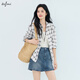 Eifini eifini 2025 summer new black and white plaid shirt for women, basic, easy to wear, versatile commuting long-sleeved top, white L