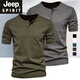 JEEP SPIRIT American retro heavyweight short-sleeved bottoming shirt pure cotton short-sleeved Henry shirt men's fitness tough guy military green T-shirt half-sleeve P802 military green 3XL (190-200Jin Jin equals 0.5 kg)