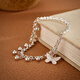 Oein999 Pure Silver Bracelet Female Student Style Small Round Ball Butterfly Original Handmade Sterling Silver Anklet Jewelry Gift Extra Thin Foot Circumference 18-20cm Anklet Chain Total