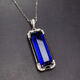 IosnIOSN Rectangular Sapphire Necklace 925 Silver White Gold Gemstone Corundum Collarbone Necklace Women's Tanzanite Sapphire Pendant 925 Silver Blue Sapphire Necklace