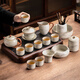 Porcelain brand tea set, ink and wash Guanshan tea set, complete set of Ru kiln teapot and tureen, kung fu tea set, gift box for home use, ink and wash Guanshan teapot and tureen, 8 cups, 13 pieces + tea tray
