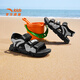 ANTA Children's Sandals 2025 Summer New Men's and Women's Shoes Breathable Beach Shoes Open-Toe Velcro Sandals Men's Black/Silver-8 33 (20.5cm)
