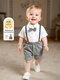 Xin Yueqing one-year-old dress children's clothing children's bow tie shirt overalls suit boys campus Children's Day performance park clothing B1905 top + pants + bow tie + suspenders 73 73CM