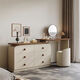 Fubai antique solid wood dressing table storage cabinet integrated cream simple drawer cabinet bedroom bedside cabinet retro dressing table storage three-drawer three-piece set 0.6 three-drawer cabinet + 1m dressing table + makeup stool complete set