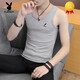 Playboy (PLAYBOY) men's summer pure cotton vest thin tight elastic fitness vest sleeveless sports T-shirt solid color base shirt 6296 black solid color M 80-100Jin Jin equals 0.5 kg