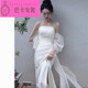 NJTD new Chinese dressing gown bride wedding toast wear engagement dress high-end light luxury niche French tube top dress for women white dress one size xl