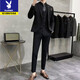Playboy suit men's high-end business casual suit Korean version slim fit groom and best man wedding dress full set men's black 2-button two-piece set 2XL recommended 135-145Jin Jin equals 0.5 kg