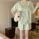 莫代尔睡衣女夏季天冰丝凉感显白感绿色家居服短袖可外穿套装 9221 绿色 L 【建议95-115斤】