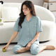 
Modal pure cotton pajamas for women in summer short-sleeved cropped pants cardigan for middle-aged and young people over knee thin cotton home clothing pure cotton short-sleeved cropped pants #N9896 XL [suitable for 120-140Jin [Jin equals 0.5 kg]]