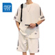 Jewish sports suit men's summer thin loose trendy ice silk short-sleeved T-shirt men's shorts casual two-piece set men's clothing FKS653 black suit 2XL about 150-170Jin [Jin equals 0.5 kg] can be worn
