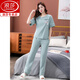 Langsha (Langsha) Pajamas For Women for Summer Pure Cotton 2025 Nouveau pantalon à manches courtes Clothing Home Clothing pour les costumes de coton mince 7374 Green Green M 80-100jin [Jin est égal à 0,5 kg]