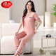 Pyjamas haut de gamme Langsha pour femmes panton coton pur pantalon à manches courtes 2025 Nouveau costume Les vêtements de coton d'été peuvent être portés à l'extérieur de 7374 Green Green M 80-100jin [Jin est égal à 0,5 kg]