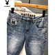 
Playboy 2023 summer denim mid-pants printed trendy brand retro nostalgic washing Korean style slim five-point pants D9901 blue five-point shorts 28