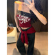 Chuangjingyi chooses red denim tube top summer hot girl one-shoulder Thai unique design vest red shawl S