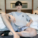 Pajamas de café Men's Men's Summer Cotton Shorts minces peut être porté à l'extérieur pour les vêtements de maison cool à taille plus décontractés.