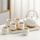Fat Donglai's same tea set, a complete set of high-end white porcelain handle teapot set, modern household simple light luxury ceramics, gold-painted white handle set, simple packaging