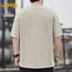 Jeep (JEEP) short-sleeved T-shirt men's summer loose breathable cool trendy cotton henley collar clothes men's Khaki XL