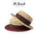 Mr DUCK Extra Fine Natural Wheat Straw Raffia Straw Hat French Elegant Flat Top Hat Women's Fashionable Style Hollow Sun Hat Raw Grass/Burgundy (Lightweight and Breathable) M(55-57cm)
