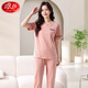 Pyjamas haut de gamme Langsha pour femmes panton coton pur pantalon à manches courtes 2025 Nouveau costume Les vêtements de coton d'été peuvent être portés à l'extérieur de 7374 Green Green M 80-100jin [Jin est égal à 0,5 kg]
