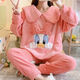 FHHUABD Pajamas Women's Autumn and Winter Flannel Korean Style Sweet Cartoon Princess Style Home Clothes Coral Velvet Thickened Warm Suit 9934 Velvet Pink Bow L