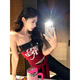 Chuangjingyi chooses red denim tube top summer hot girl one-shoulder Thai unique design vest red shawl S