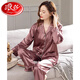 浪莎（LangSha）睡衣女春秋款长袖秋季女款2025年新款仿真丝绸夏季家居服套装外穿 14118红色 M （160码）建议穿着体重80-100