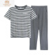 Modal Summer Pyjamas für Frauen reine Baumwollstreifen kurzärmelige Hosen Dünner Sommer 2025 Neue Baumwollhauskleidung für Außenkleidung 7374 Bohnengrün L [100120jin [Jin gleich 0,5 kg]]]