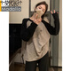 Pajamas modales para la primavera y otoño, los nuevos pantalones de manga larga de 2025, estilo perezoso, lindo y puede usar ropa para el hogar de gran tamaño 5009 Color sólido a cuadros grandes M (75-95Jin [Jin iguala 0.5 kg])