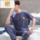 FMSERUIOS Men's Pajamas Summer Combed Cotton Short Sleeve Pants Teenagers Casual Thin Cotton Home Clothing Set Light Gray 3524 3XL