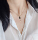 Chishe Versatile Fashionable Tassel Korean 14K Gold Necklace Women's Donut Square Black Agate K Gold Clavicle Chain Full Length 42cm