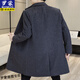 ROMON (ROMON) medium-length double-sided woolen coat for men, middle-aged and young wool coat for winter thickened removable inner liner duck down men, Navy blue medium-length (inner liner removal) Thick 4XL 195 (175-200Jin [Jin equals 0.5 kg])