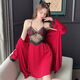 Ziweiqi lace suspender nightgown, charming two-piece pajamas and nightgown 9221 black XL