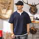 Jay Leno fake two-piece bamboo cotton men's T-shirt short-sleeved summer trendy brand 230g heavy cotton American retro henley shirt for men royal blue heavy 230g 3XL suitable for 180-200Jin Jin is equal to 0.5 kg