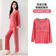 Dan Nanwei Spring and Autumn New Model Modal Pajamas for Women with Breast Pads, Loose Large Size Summer Home Clothes Set, Long Sleeves and Pants for Outerwear, Brick Red (Long Sleeves + Pants) XL (115-135Jin Jin equals 0.5kg)