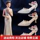 Princess shoes, girls' leather shoes, crystal shoes, pointed-toe little girl's shoes, dress shoes, catwalk performance shoes, children's high heels, 18-year-old coming-of-age birthday gift, Ruiyang children's shoes, silver 28, inner length 19