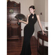 Chuangjingyi chooses fishtail skirt dress, new Chinese style national style black improved cheongsam dress for women summer sexy evening dress fishtail bag Picture color S