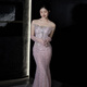 COMMAX Heavy Industry Sequined Evening Gown Temperament Socialite Light Luxury Host Pink Tube Top Fishtail Engagement Toast Dress Pink L