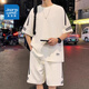 Jewish sports suit men's summer thin loose trendy ice silk short-sleeved T-shirt men's shorts casual two-piece set men's clothing FKS653 black suit 2XL about 150-170Jin [Jin equals 0.5 kg] can be worn
