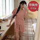 S.Sofea Sommer kurzärmelig Jacquard Pyjamas weiblicher Prinzessinstil Dünner zweiteiliger Set Doppelkurzer Set DW683 Blaue Blume (mit Brustpolster) 185 xxl (140-160jin [Jin entspricht 0,5 kg]))
