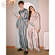 Gukoo Couple Pajamas Spring and Autumn Style Boom Boom Puppy Maillard Simple Striped Women's Long Sleeve Cartoon Men's Home Clothing A Striped Puppy Couple Suit S Women