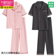 莫代尔纯棉翻领拉架短袖长裤睡衣女夏季可外穿宽松大码全棉家居服套装 YZ9737 M 女士